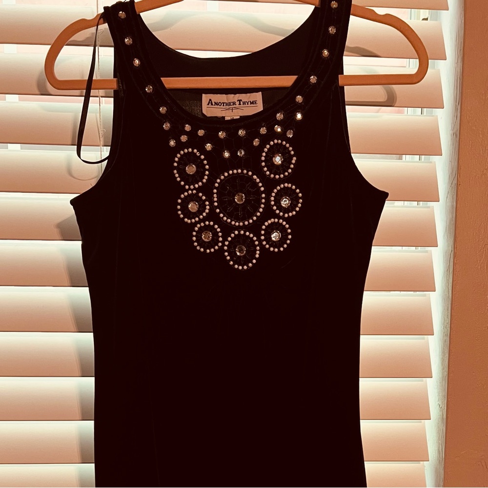 Black Velvet Cocktail Dress with Embellished Neckline